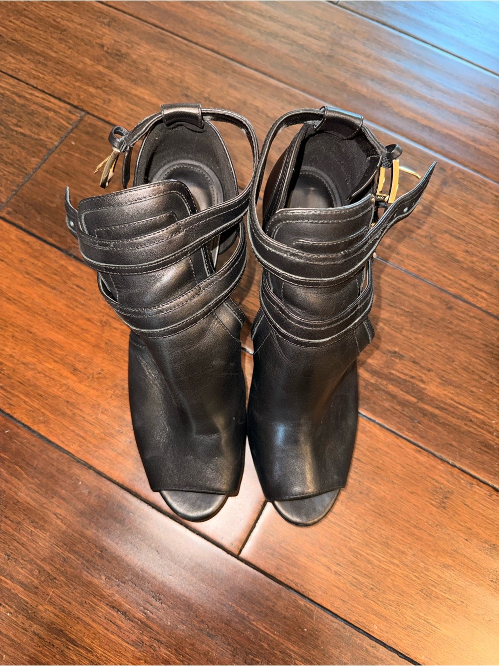 Michael Kors Black Leather Peep-Toe Strappy High Heel Sandals